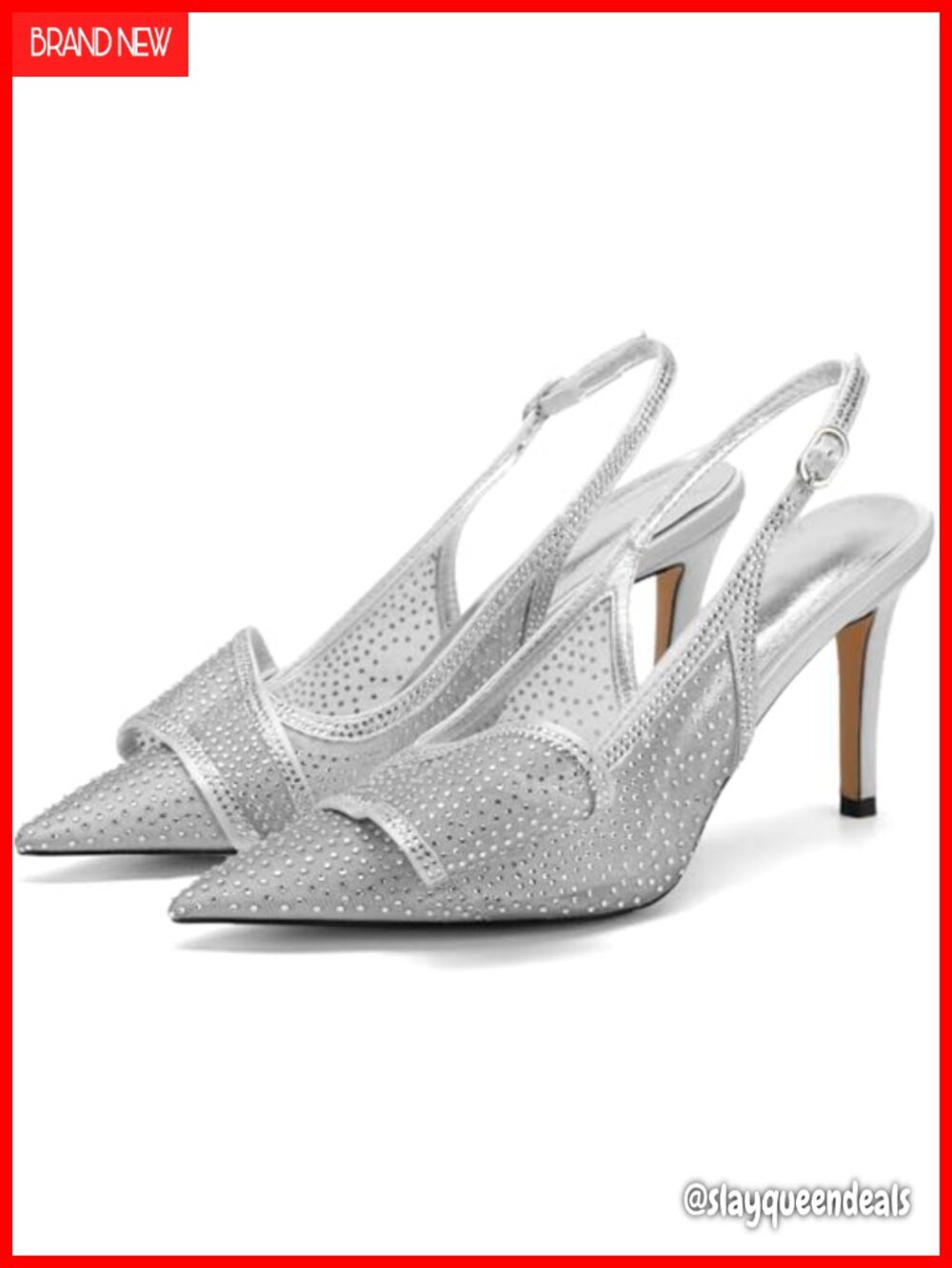 Rhinestone Mesh Slingback Pumps Pointed Toe Stiletto Heels Formal